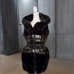 BELLE FARE Faux Fur Longline Hooded Down Vest